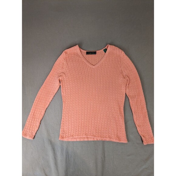Peru Unlimited Pima Cotton Knit Sweater VNeck Coral Casual Size Small - Picture 1 of 8